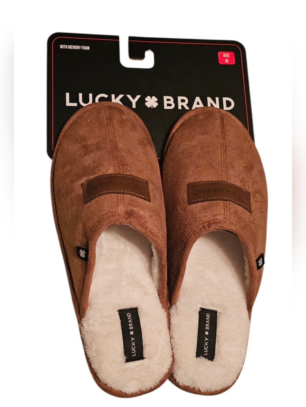 Lucky Brand Brown Suede-Look Memory Foam Slip-On Slippers Size Medium 9-10